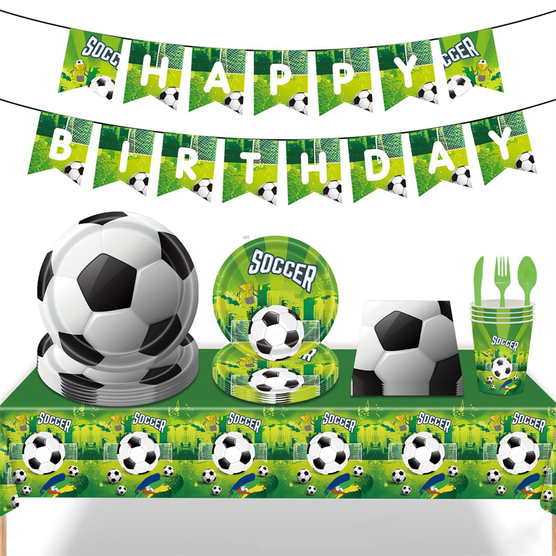 Decoraciones para de cumpleaños con tema de fútbol, globos de fútbol, platos de papel, siesta, laberinto de fútbol, juego, suministros para fiestas deportivas,