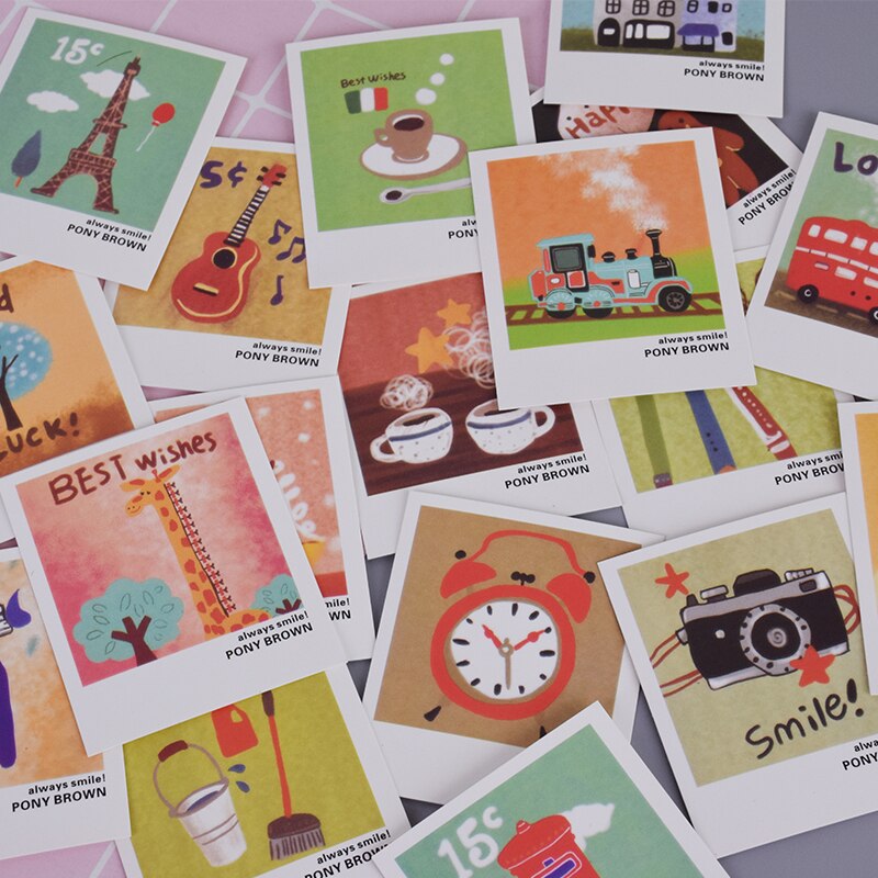 40 Stks/partij Vintage Locomotief Cartoon Dieren Mini Lomo Kaart Wenskaart Postkaart Verjaardag Brief Envelop Card Set
