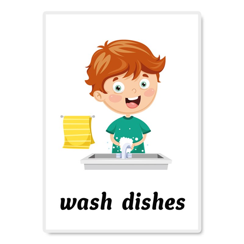 34pcs English Early Learning Flash Cards For Kids Daily Behavior Life Educational Word Card Kindergarten Teacher Teaching Aids