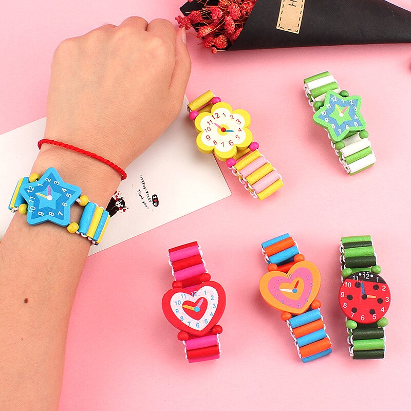 3pcs/lot Wooden Wristwatches Nice Cartoon Crafts Bracelet Watches Handicrafts Toys for Kids Learning &amp; Education Party Favors