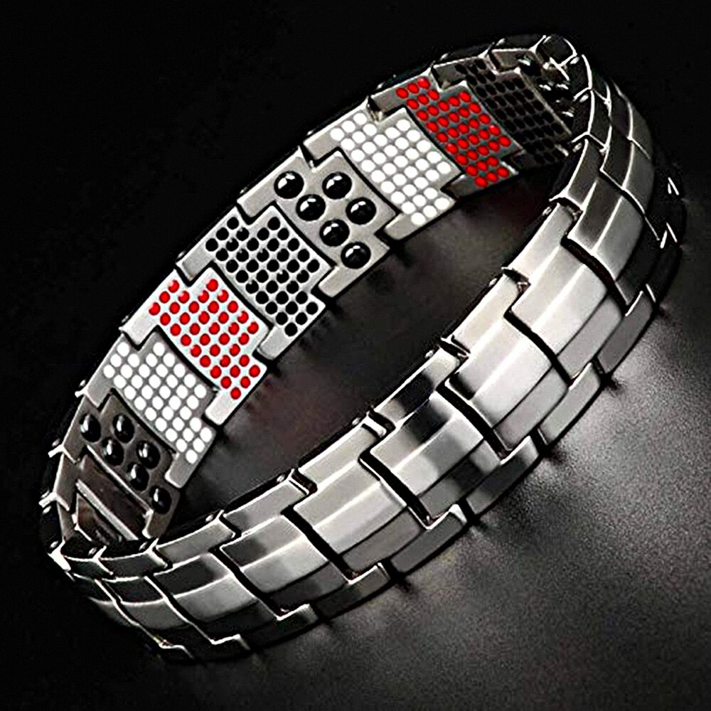 FINE4U B390 Double Row Strength 4 Element Titanium Magnetic Therapy Bracelet for Arthritis Pain Relief