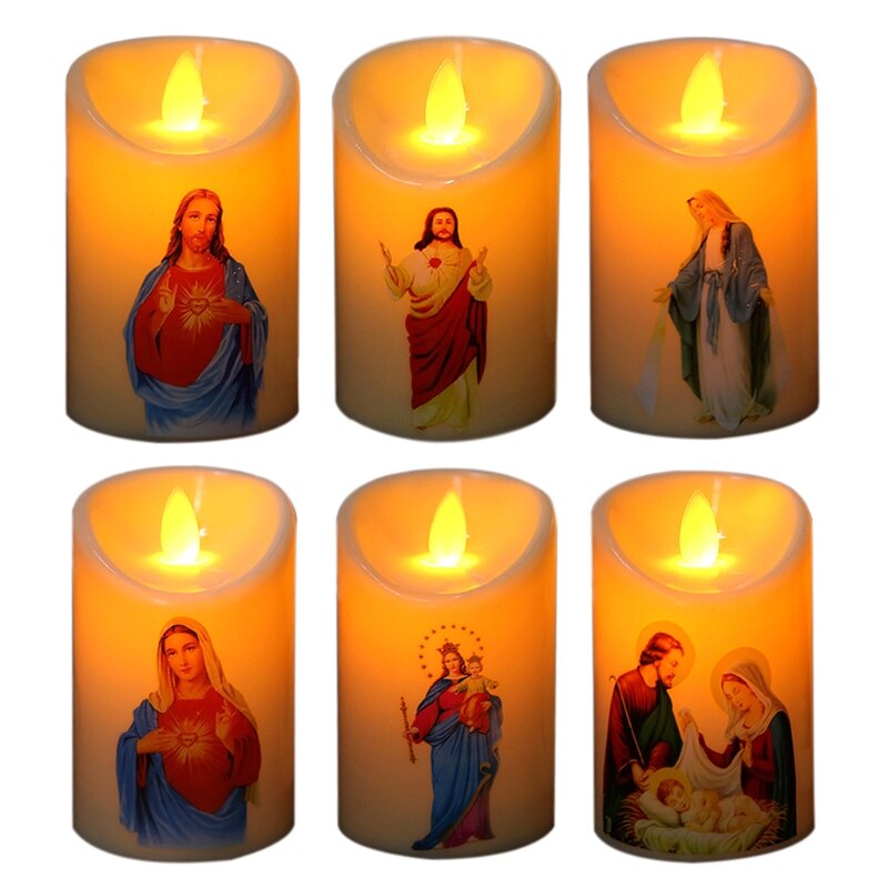 Jesus Christ Candles Lamp LED Tealight Romantic Pillar Light Flameless Electronic Candle Battery Operated