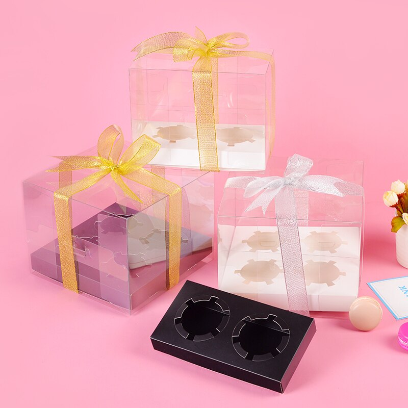 Scatola per Cupcake - 10 Set - Coperchio Trasparente - 2/4/6/12 Griglie - Contenitore in Plastica per Mini Muffin e Biscotti