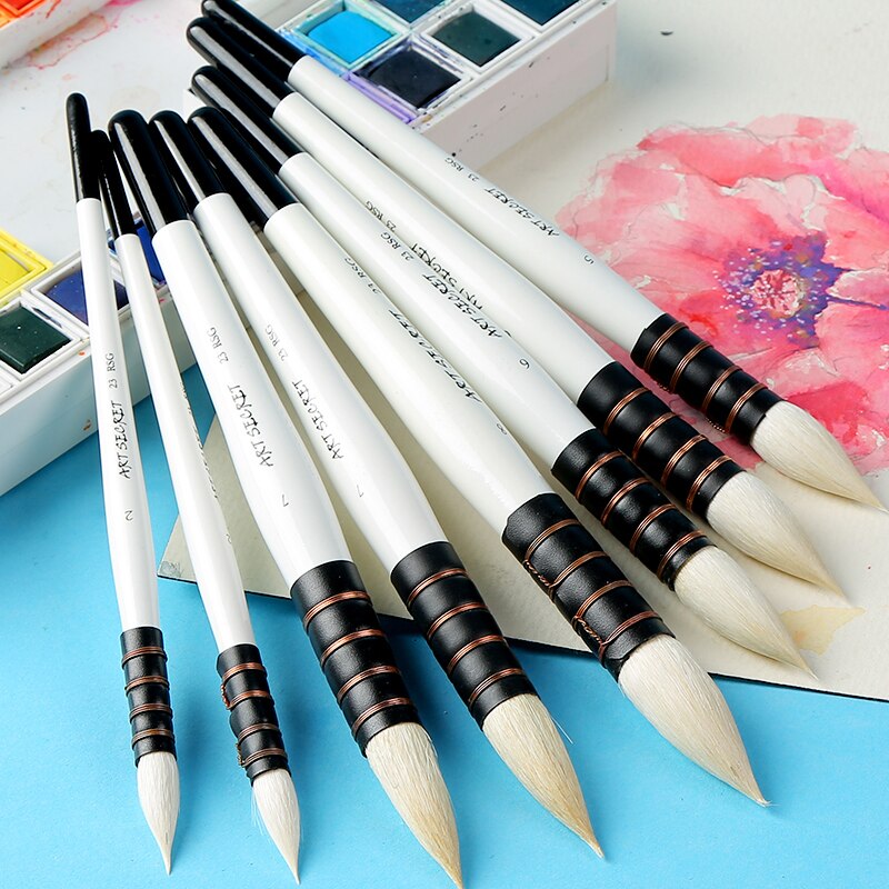 1Piece Wool Hair Watercolor Paint Brush Pointed Black&White Handle Painting Brushes Art Supplies 23RSG