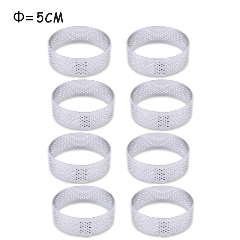 Tart Ring Stainless Steel Tartlet Mold Circle Cutter Pie Ring Heat-Resistant Perforated Cake Mousse Molds Tart Pastry: 5cm 8pcs