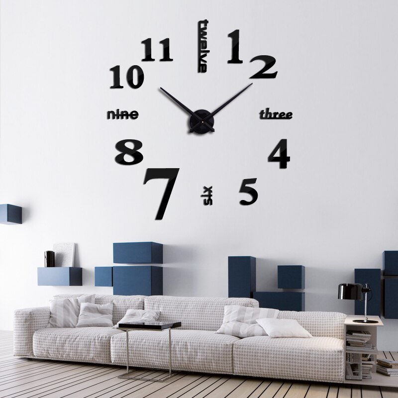 DIY 3D digital watch wall clocks Quartz large mirrored wall clock living room Modern Unique Numbers home decor