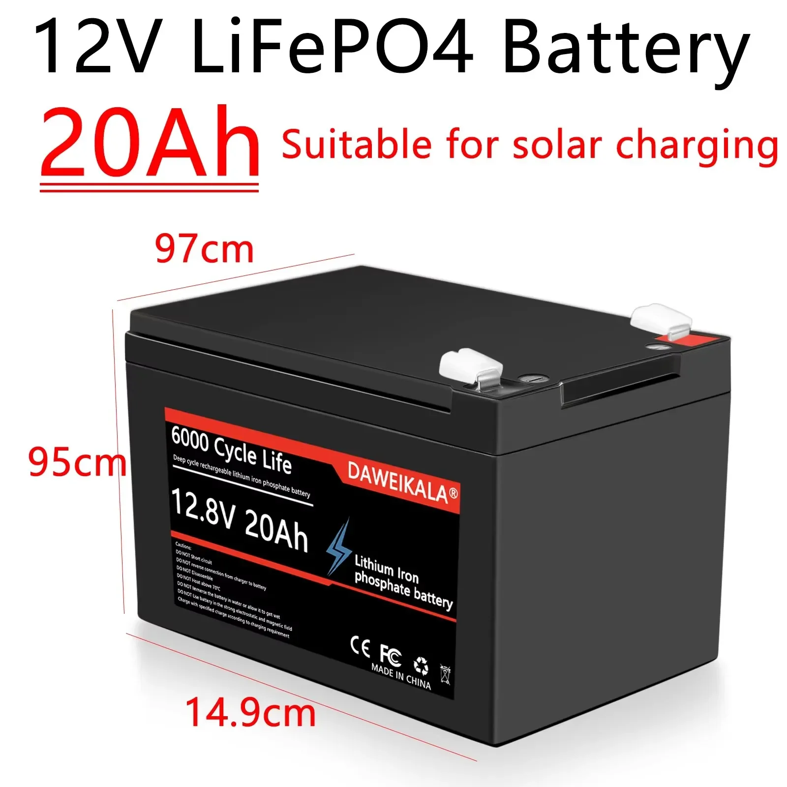 12V 20Ah Lithiumbatterij LiFePO4 DeepCycle Oplaadbare Batterij Met 20A BMS Voor Solar Wind Power Marine Fishfinder Ride-on Speelgoed