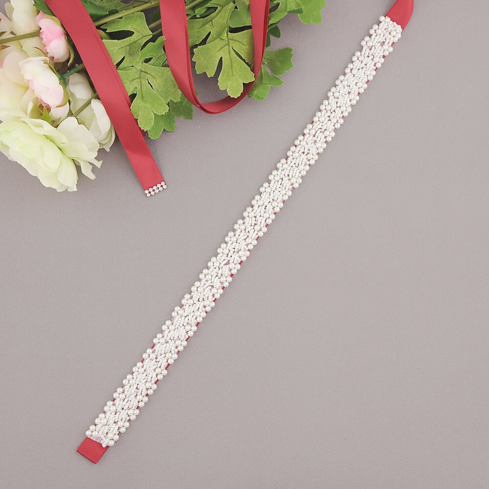 Wedding Sash Strass Zijden Lint Bruiloft Bruids Riem Crystal Sash Art Deco Strass Riem Wedding Sash Belt Bridal Gown: Wine red