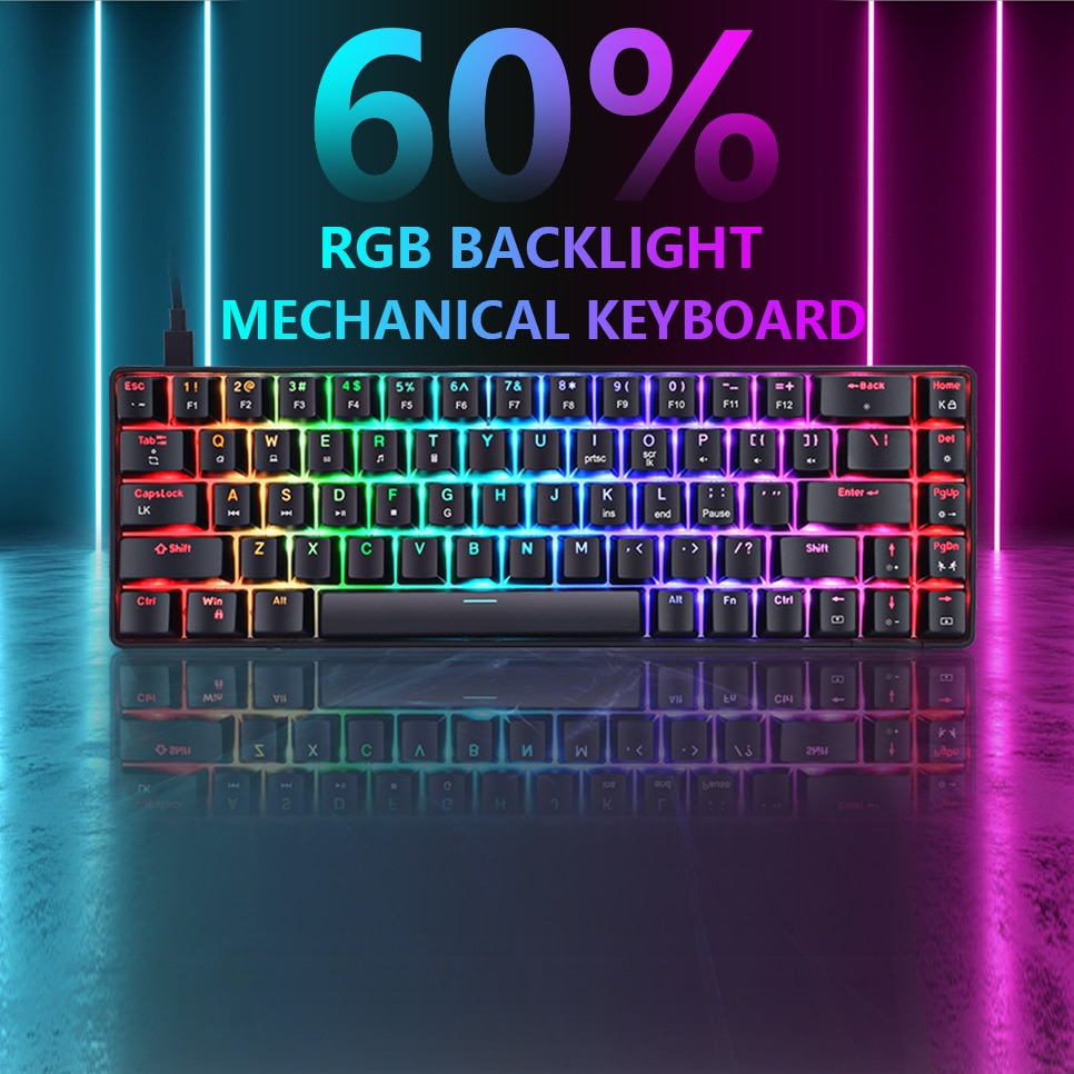 Teclado mecánico para videojuegos RGB, teclado pequeño con cable de 68 teclas, retroiluminación LED, interruptor rojo y azul para Gamer, ordenador portátil y PC
