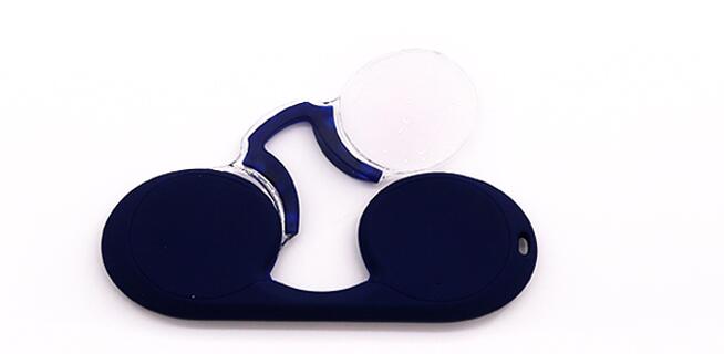 Portable Silicone Nose Clip Pocket Reading Glasses Men Women Mini Keychain Magnifying Presbyopic Rimless Readers Spectacles: +100 / Blue