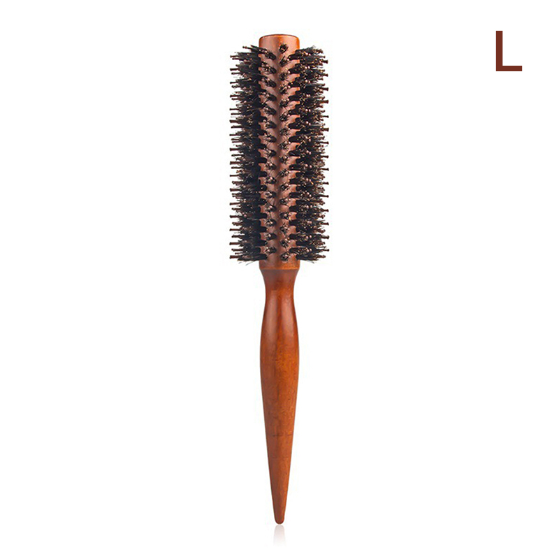 Cepillo redondo de cerdas de jabalí de madera antiestática, herramientas de peinado de peluquería, cepillo de burlas para cabello rizado, peine: Rojo