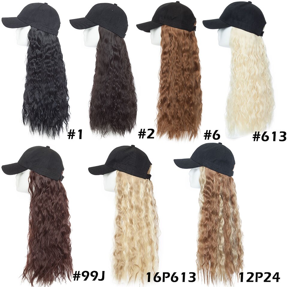 SNOILITE 18 pouces longue extension de cheveux ondulés avec capuchon noir extension synthétique cheveux pour les filles partie style intergrille cap cheveux