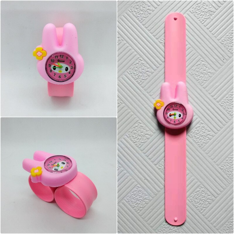 Baby Leren Tijd Speelgoed Konijn Horloge Kinderen Kids Horloges Meisjes Jongens Klok Kinderen Horloge Kind Quartz Elektronische Horloge: Roze