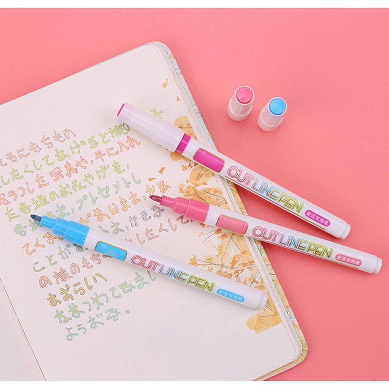 8 Colors Double Line Outline Pen Glitter Fluoresce... – Grandado