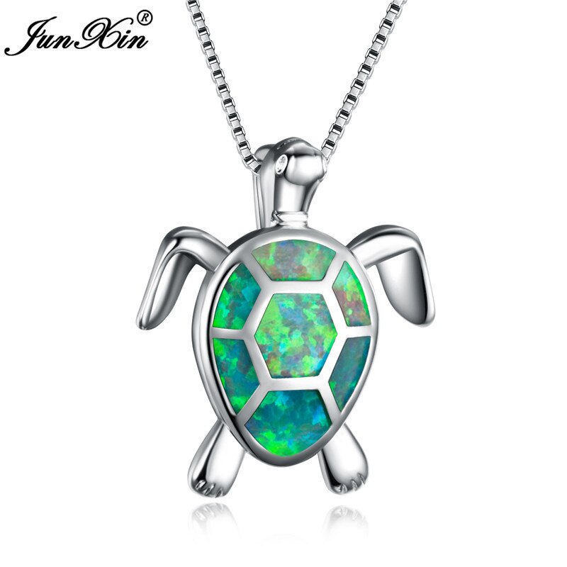 Vrouwen Blauw Groen Wit Opaal Turtles Ketting Mode Animal Bruiloft Sieraden 925 Sterling Zilveren Kettingen Hangers: Green