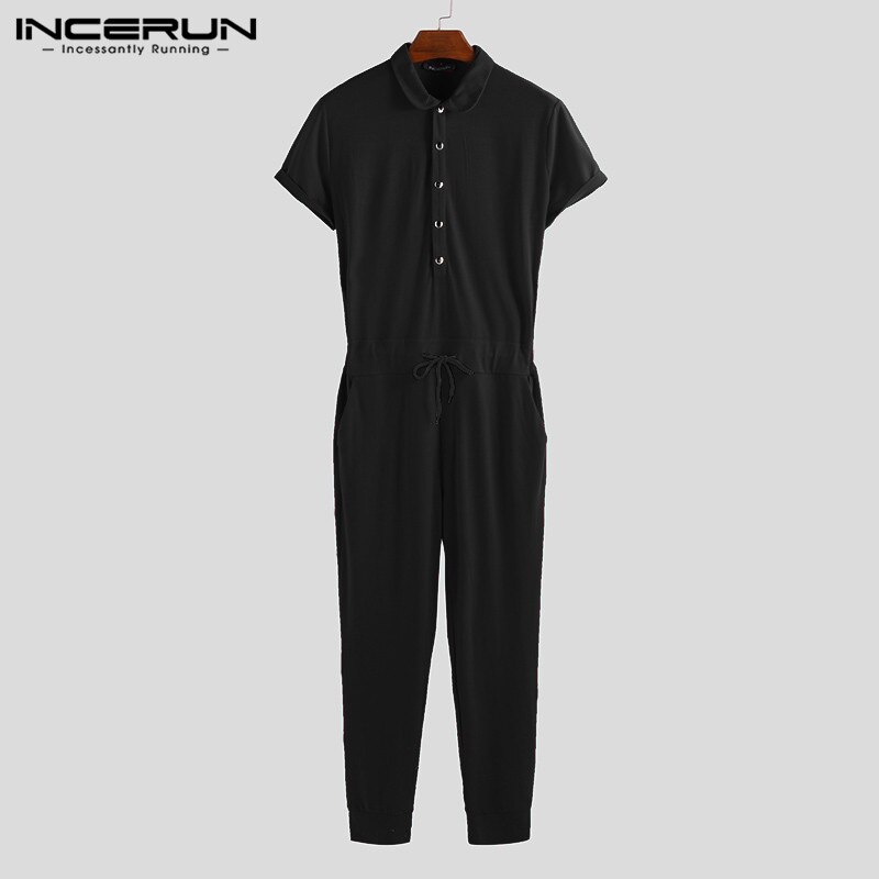 INCERUN Männer Gesamt Solide Kurzarm Dünne Bodybuilding Hosen Strampler trainieren Trainingsanzug Overall Männer Streetwear Plus Größe: Schwarz / M