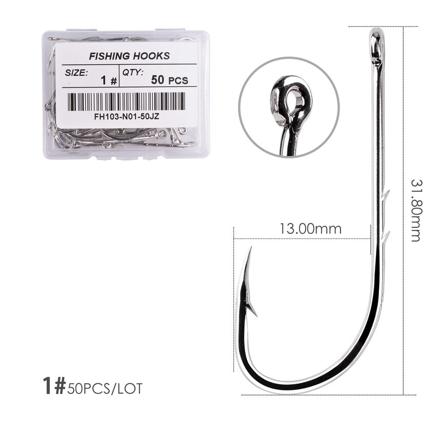 50pcs/Box Long Shank Fishing Hook 1#-10# High Carbon Steel Sharp Barbed Offset Narrow Bait Hook For Fly Fishing Hook Accessories