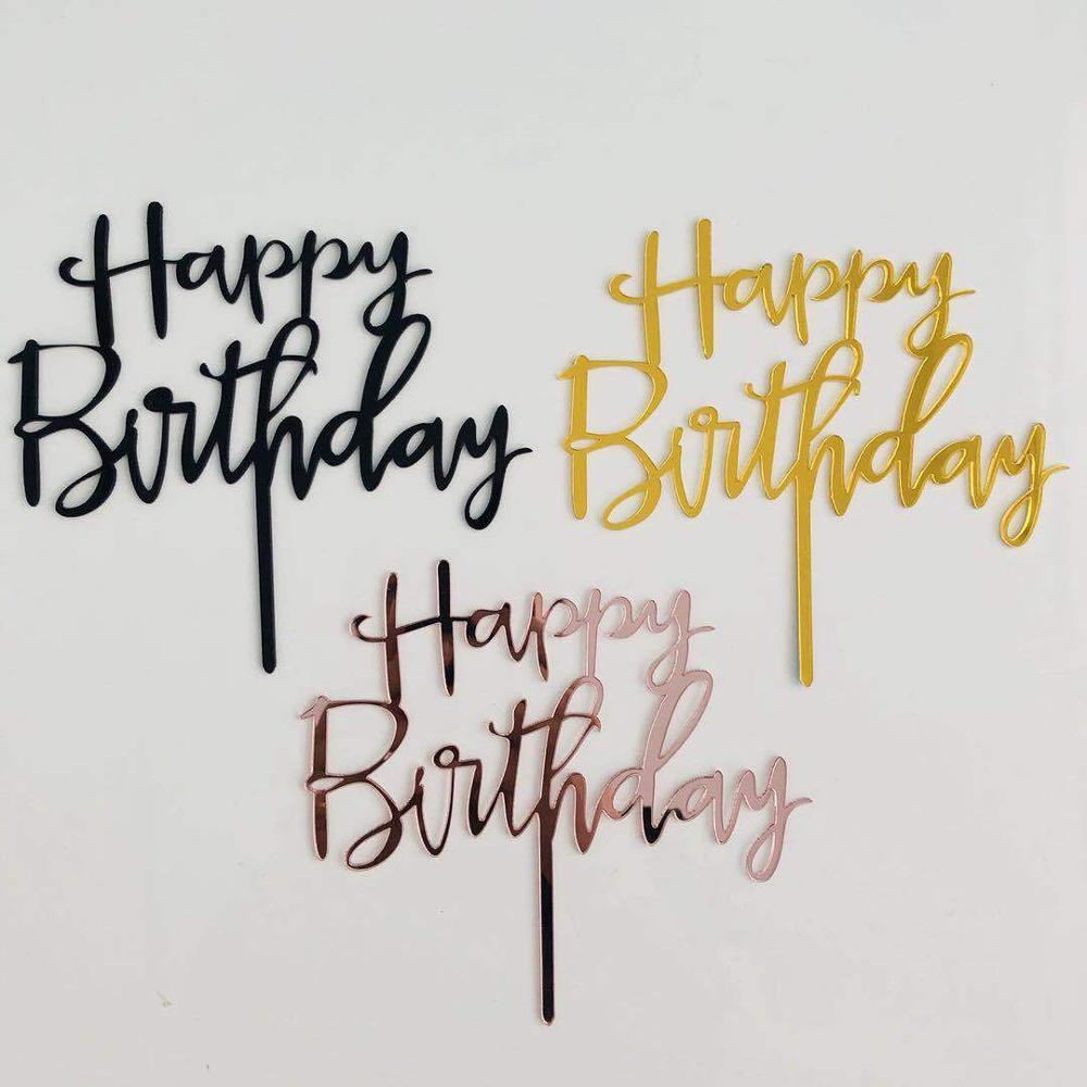 Joyeux anniversaire gâteau Topper acrylique lettre décoration de gâteau fournitures de fête joyeux anniversaire noir gâteau décorations