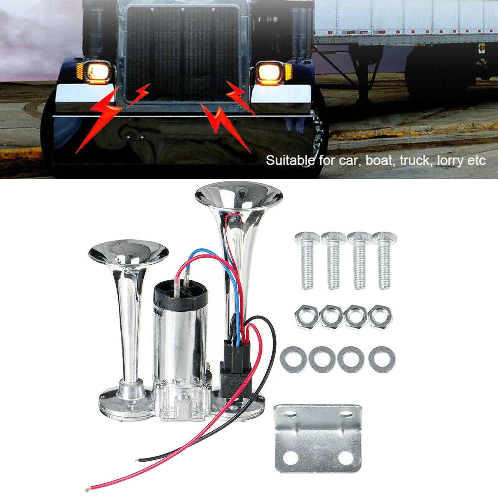 Klaxon à Air double trompette, 600db, 12V, Kit pour voiture, SUV, RV, Train, haut-parleur pour moto