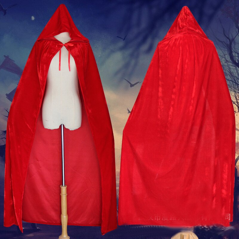 Halloween Vampire Ghost Witchcraft Velvet Cloak Cape Death Long Robe Gothic Hooded Medieval Renaissance Cloak Costume Accessory: red / S