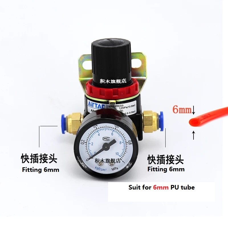 Ar2000 g1/4 '' luchtcompressor drukregelklep met fitting: Ar2000 6mm passend