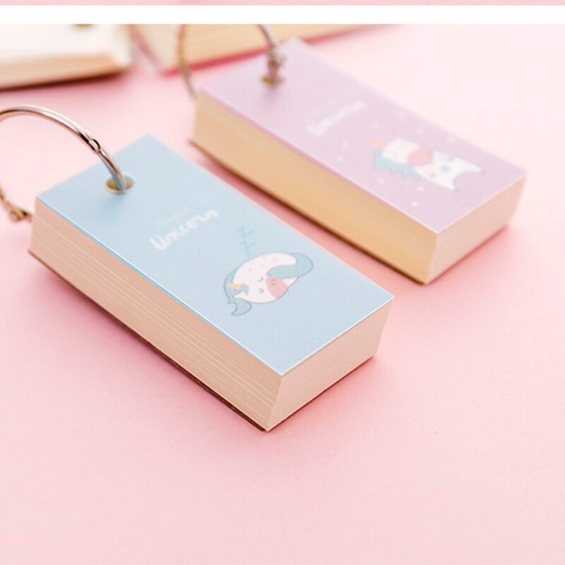 Roze Eenhoorn Memo Note Bindmiddel Ring Flip Flash Kaarten Studie Memo Pads Ijzeren Ring Student Mini Draagbare Woord Boek diy