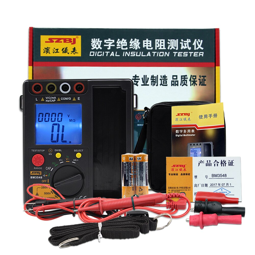 Bm3548 1000v modstandsmåler 2 in 1 digital isolationsmodstandstestmåler digitalt multimeter megohmmeter megger ohm tester