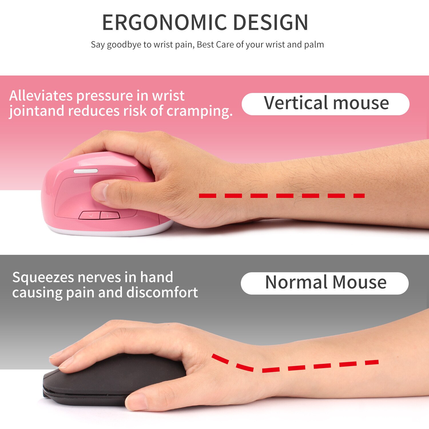 2.4G Rechargeable Wireless Vertical Mouse Girl Pink Wireless Office Mouse Pink Gaming Mouse For PC Laptop 1600Dpi