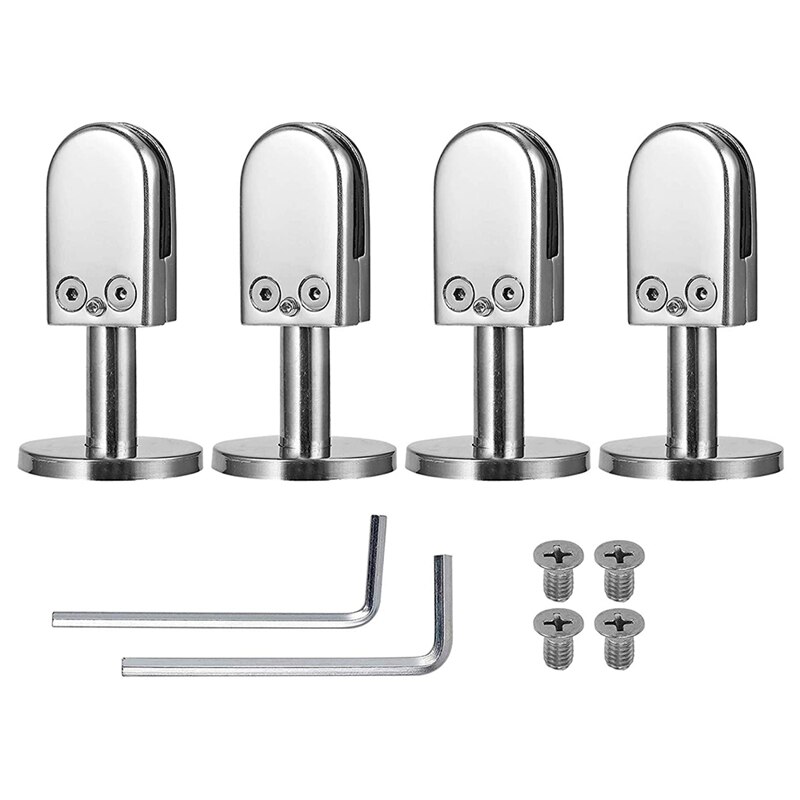 4 PCS Glass Clamps 304 Glass Bracket Adjustable Glass Clip 8mm Glass Shelf Clamp Holder Glass Panels with 40mm Rod