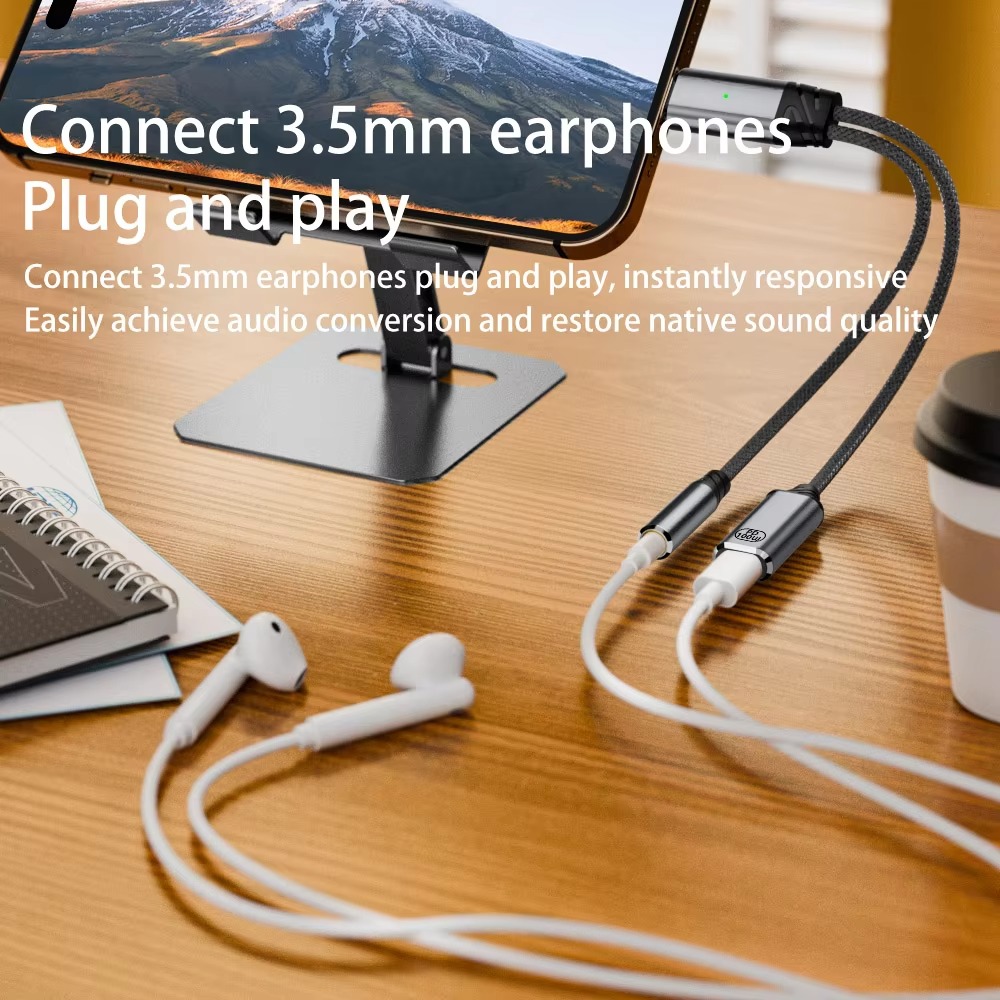 Hoofdtelefoonadapter Audioadapterkabel  Passief , USB-C-stekker Naar 3 5 Mm Aansluiting Wit