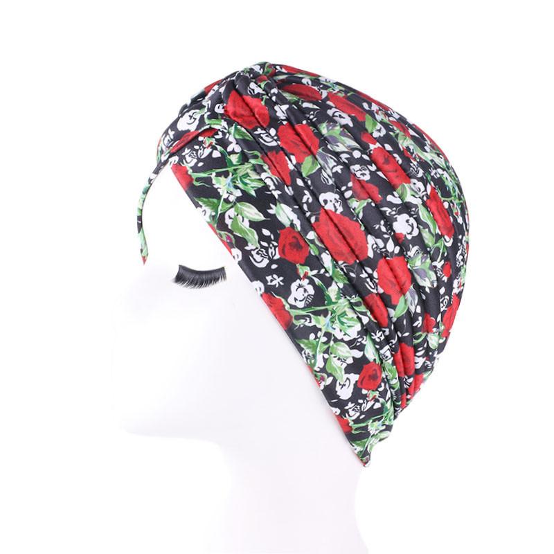 Gorro plisado de la India para mujer, gorro para el quimio, musulmán, para la caída del cabello, pañuelo para la cabeza, cubierta, gorros islámicos, turbante árabe: Red Rose