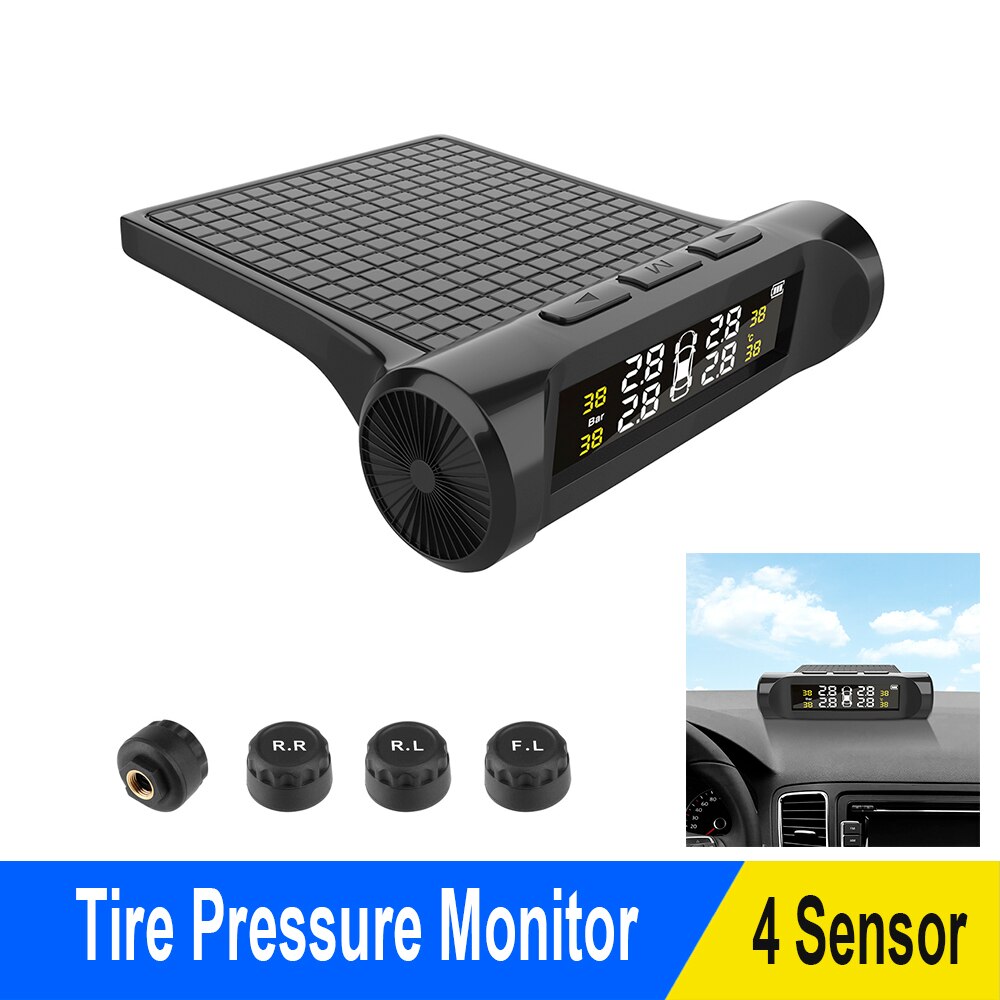 Système de surveillance de la pression des pneus de voiture, capteur TPMS, avec 4 capteurs externes, batterie, affichage numérique LCD, alarme sans fil
