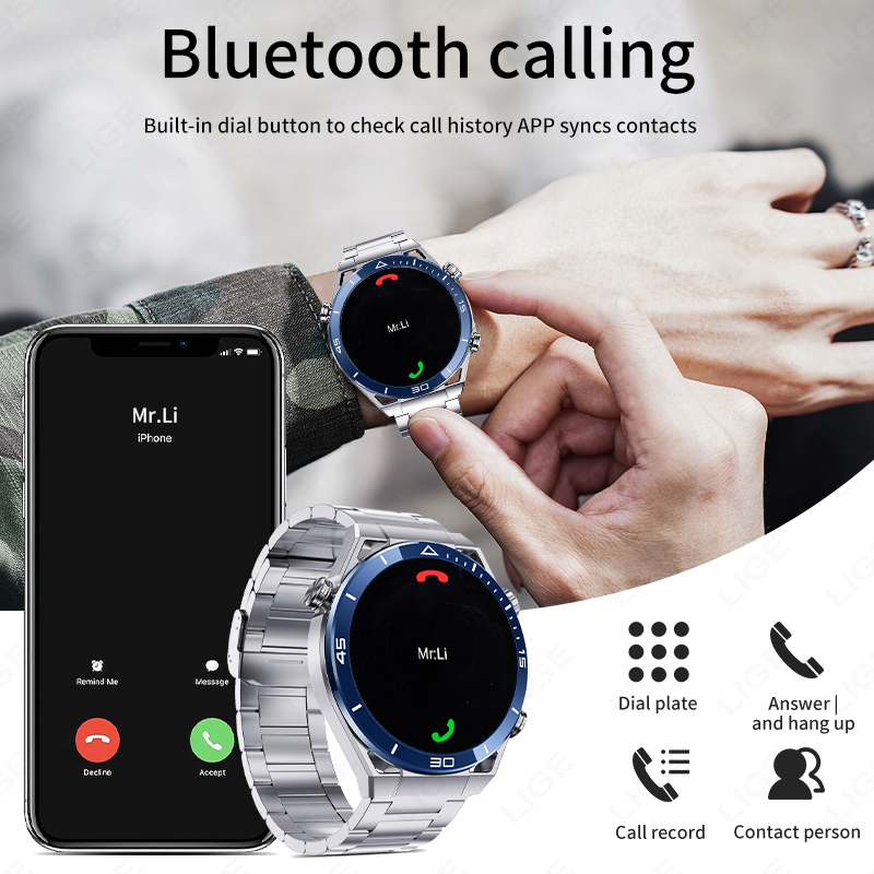 LIGE Nowy sprytny zegarek mężczyźni GPS Bluetooth połączenie sport tryby naganiacz zwierza kompas muzyka niestandardowa bransoletka tarcza biznesowa Smartwatch mężczyźni + skrzynka