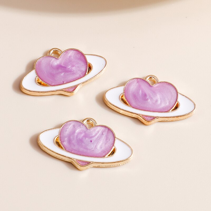 10 Uds. De dijes de corazón esmaltados de 4 colores para accesorios de joyería, abalorios de amor con letras DIY, collares hechos a mano, colgantes, fabricación de pendientes: Zinc negro plateado