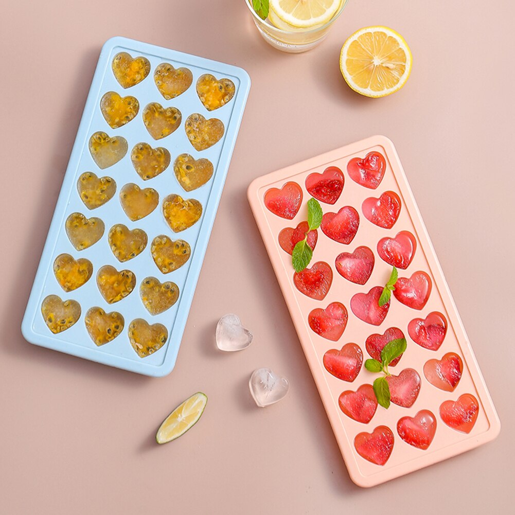 21 Grids Ice Block Mold Heart Shape Ice Tray Silicone DIY Ice Block Mold Handmade Ice Cream Chocolate Making Mould with Lid