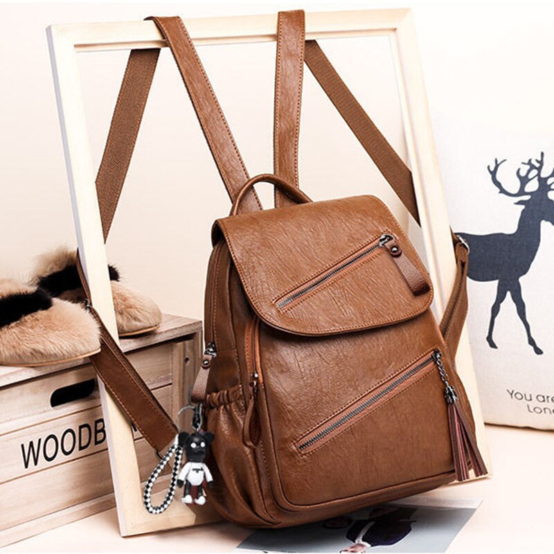 Vintage Kwasten Rugzak Vrouwen Retro Pu Leer Rugzak Grote Capaciteit Schooltas Voor Tiener Meisje Reizen