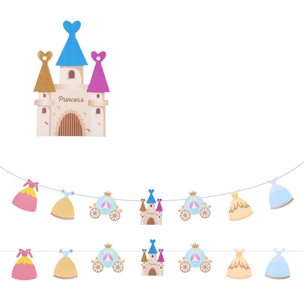 3M Animal Printed Triangle Flags Princess Castle Shape Banner Hanging Kids Birthday Bunting Pennant Garland String Party Decor: A