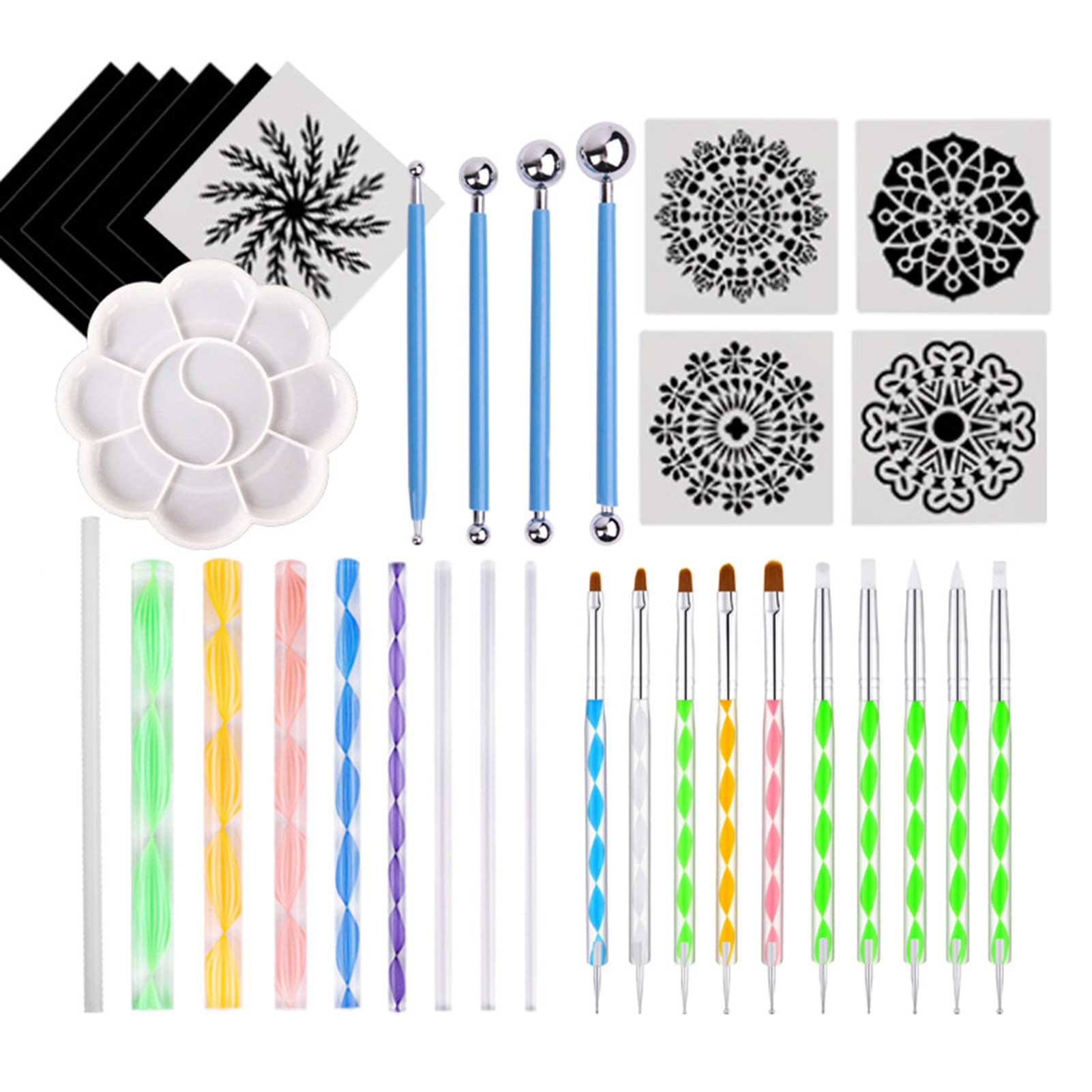 6/18/34/35-piece Mandala Stippling Tool Pen Set Painting Tool Set Reusable Unique DIY Stippling Equipment Kit: 34pcs