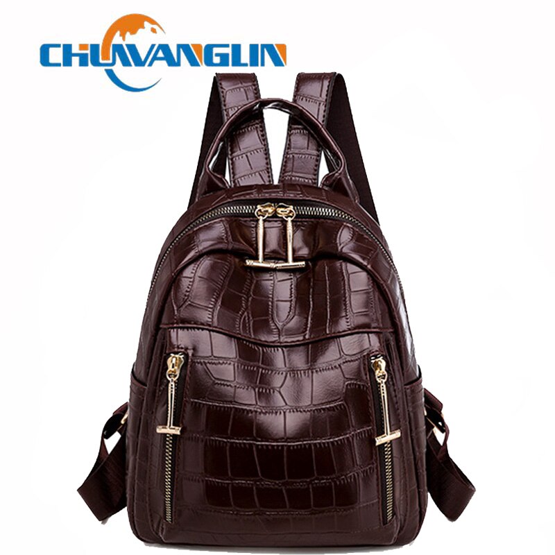 Chuwanglin frauen Leder Rucksack Damen Krokodil Pu Schulter Tasche Jahrgang Schule Reise Mini Bagpack Weibliche Mochilas T121705