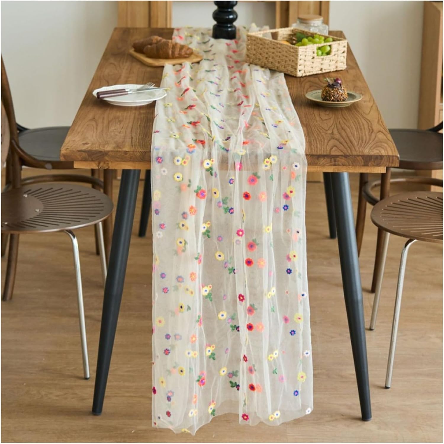 Broderi prästkrage sommar bordslöpare gasväv vårblommor blomma tyll födelsedag bröllopsfest hem matbordsdekor