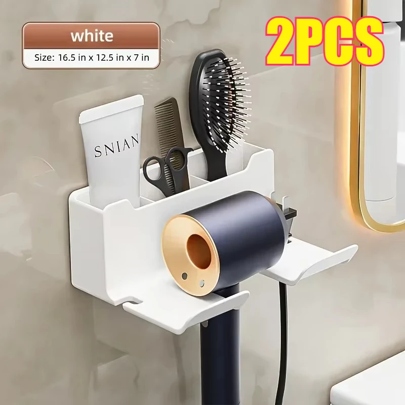 Estante para secador de baño, estantes de pared, soporte para secador de pelo, caja organizadora para ducha, soporte para soplador de inodoro, artículos de baño: Blanco