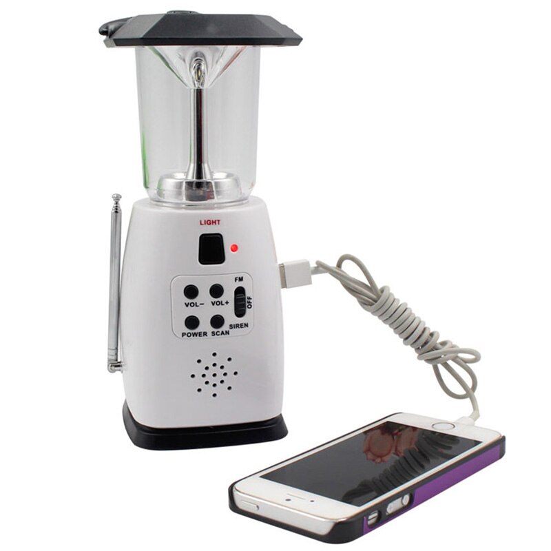 Multi-Functional 4-Way Powered Solar Hand Crank Led Camping Lantern with Radio and Emergency Cell Phone Charger