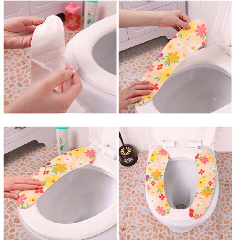2pcs/set Washroom Warm Washable Health Sticky Toilet Mat Seat Cover Pad Household Reuseable Soft Toilet Seat Cover