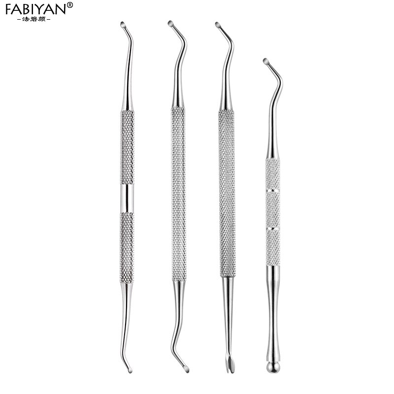 Ustensile de pédicure pour le soin des pieds, accessoire à double embout pour le nettoyage des ongles incarnés, avec crochet décapant et poussoir de cuticule, manche avec cannelure en acier inoxydable,