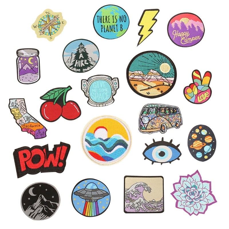 Set of 20 Aesthetic and Cool Outdoors Iron On Patches for Jackets Backpacks Jeans and Clothes