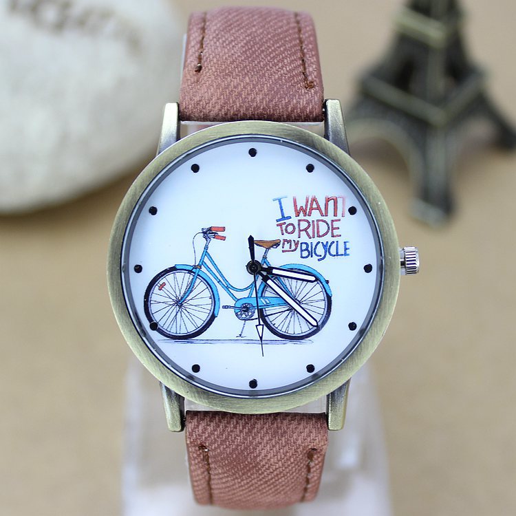 New Fashion Men orologio da bicicletta donna Jean tessuto cinturino in pelle abito orologi Relogio Feminino orologio al quarzo Casual da donna ora calda