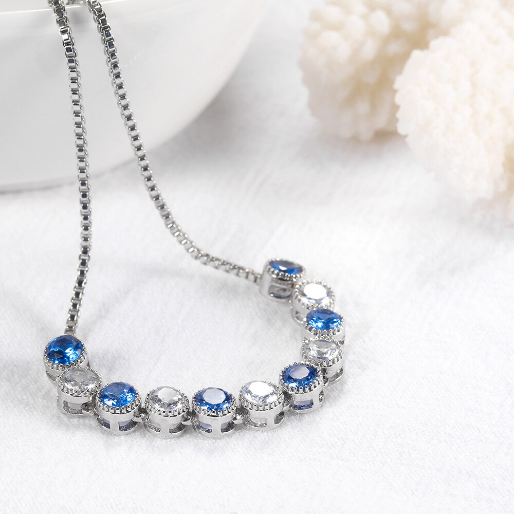 Women The Summer Blue White Color Austrian Royal Blue Bracelets Women Jewelry Round Cz Bracelet