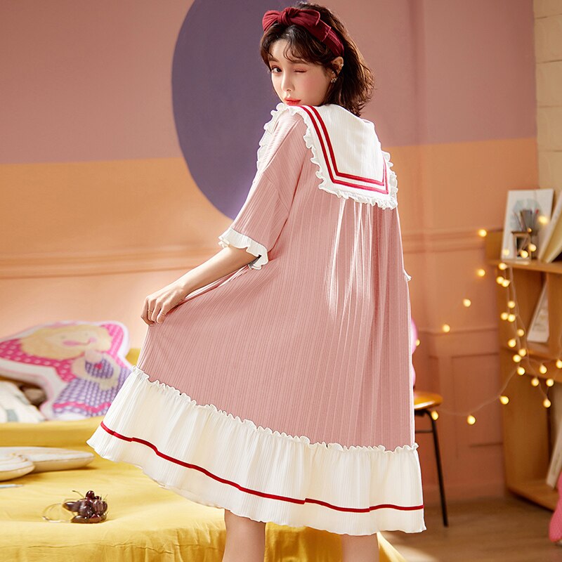 nouvelles Femmes Chemises de Nuit Chemise de Nuit En Coton Mignon Vêtements De Nuit Douce Princesse Manches Courtes Vêtements De Nuit De Salon D'été Lâche Homewear