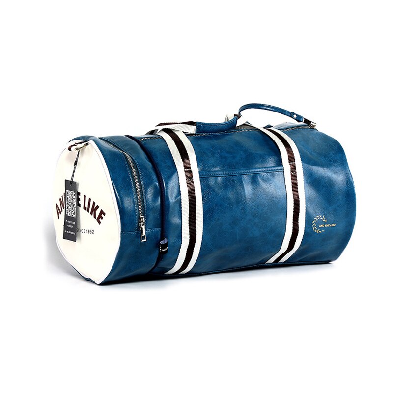 Pu Leather Shoulder Travel Bag Gym Bag Men Fitness Women Portable Training Bag Traveling Handbag Striped Sac De Sports Bags: Blue