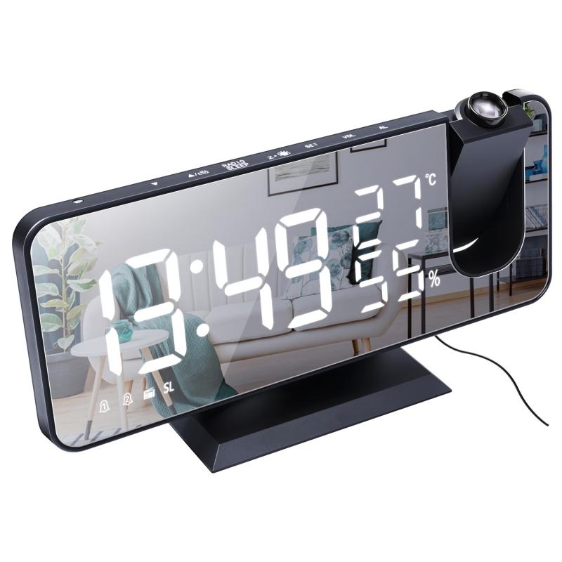 LED Digital Alarm Clock Radio Projection With Temperature And Humidity Sensor Mirror Clock Multifunction Smart Home Alarm Clock: 1